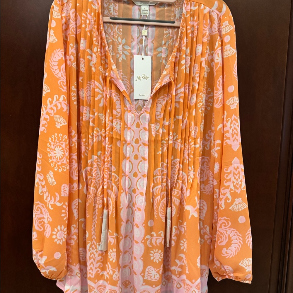 Lilly Pulitzer Marilina long sleeve Papaya breezy palm size L